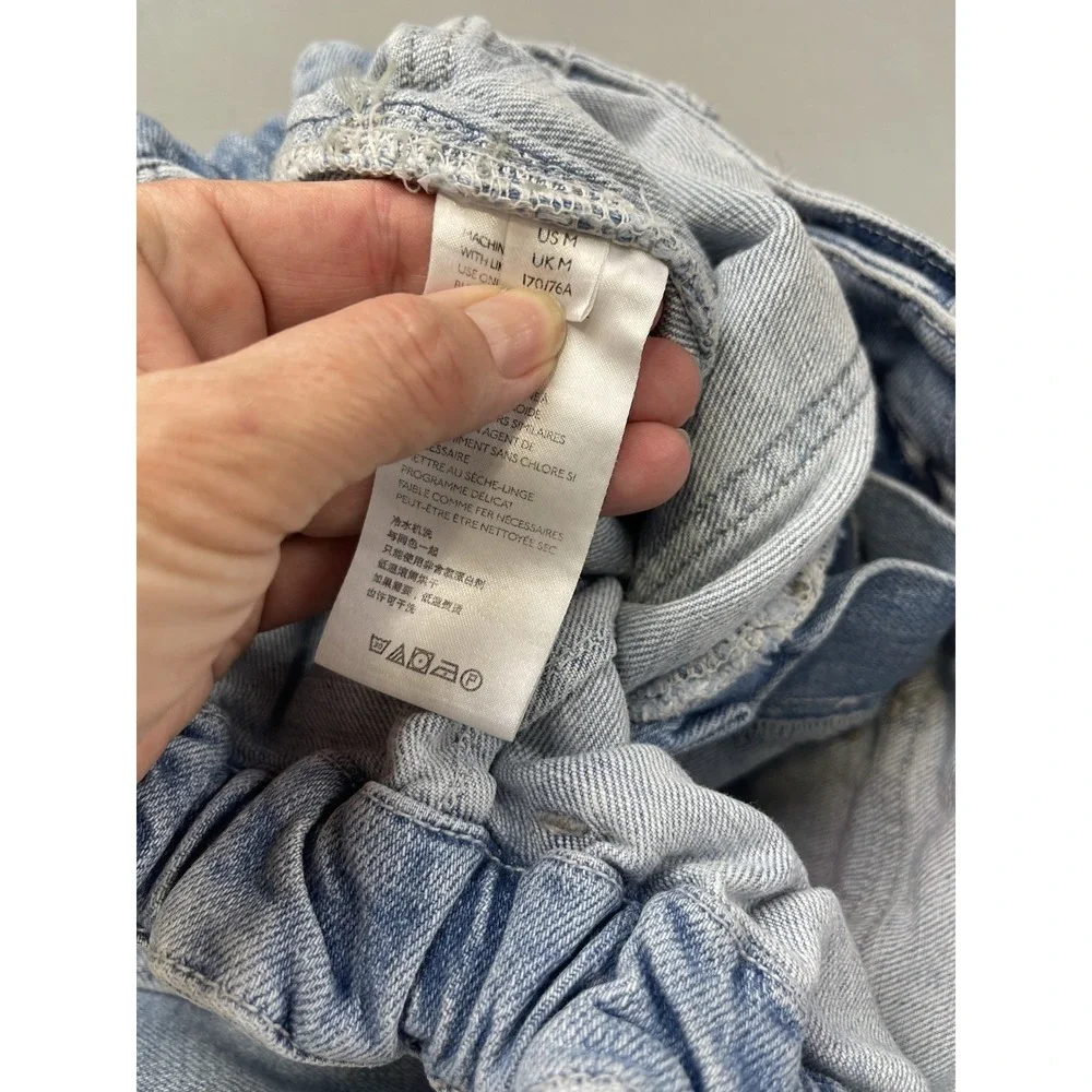 We the Free Womens Jeans Medium Light‎ Wash Paperbag Cargo Denim Raw Hem Cropped